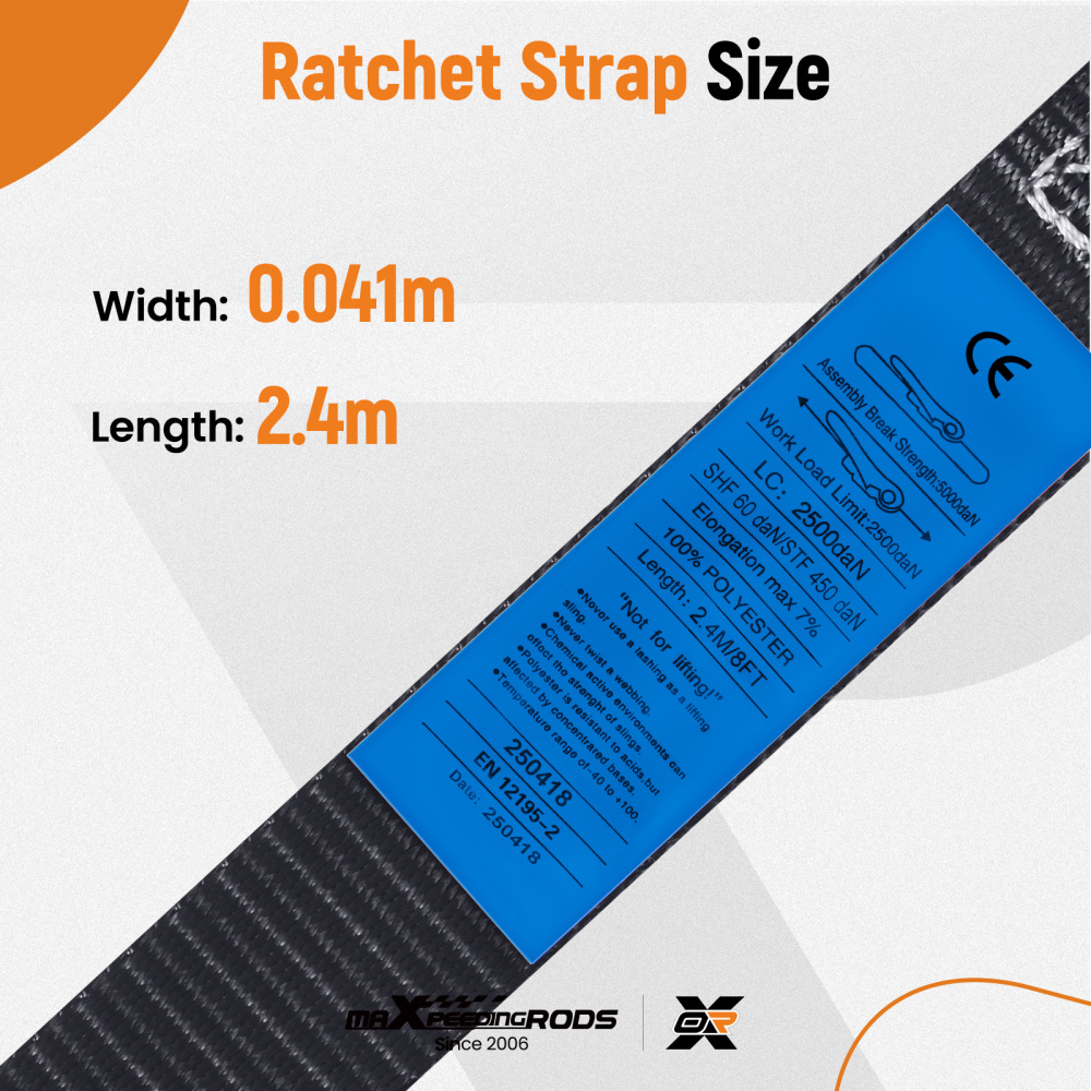 Cinghie di Ancoraggio a Cricchetto for Auto Moto ATV 2363kg 4pz Nero 2.4m