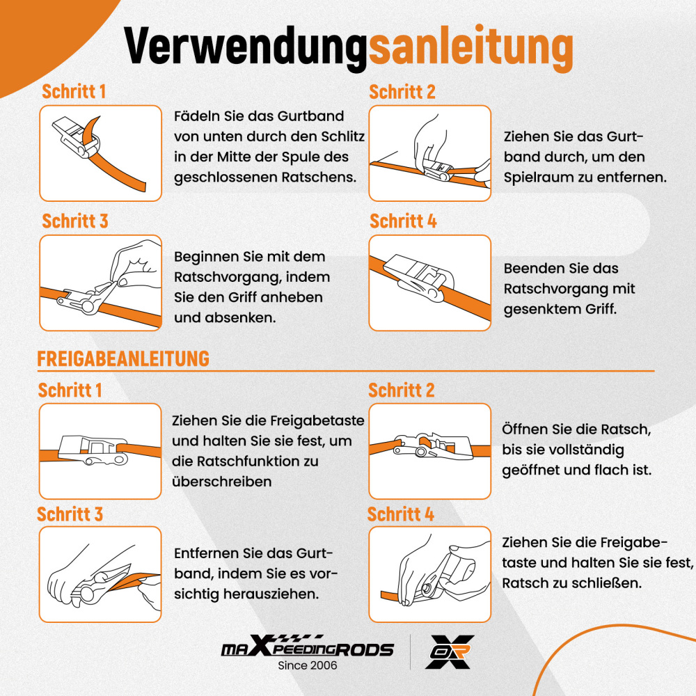 Cinghie di Ancoraggio a Cricchetto for Auto Moto ATV 2363kg 4pz Nero 2.4m