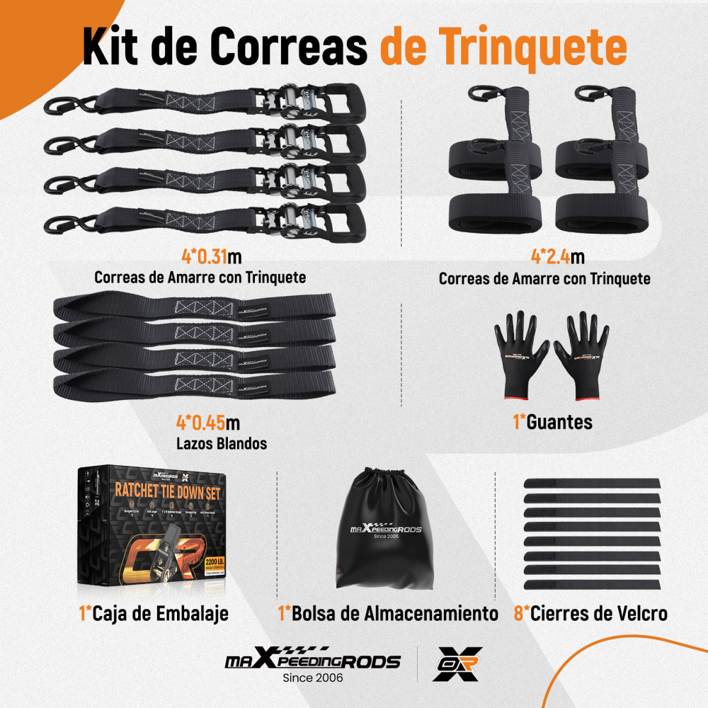 Cinghie di Ancoraggio a Cricchetto for Auto Moto ATV 2363kg 4pz Nero 2.4m