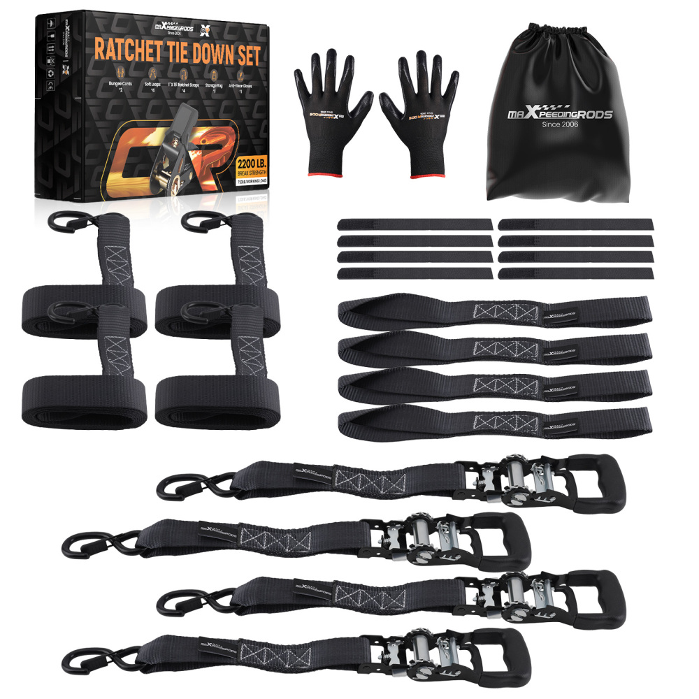 Cinghie di Ancoraggio a Cricchetto for Auto Moto ATV 2363kg 4pz Nero 2.4m