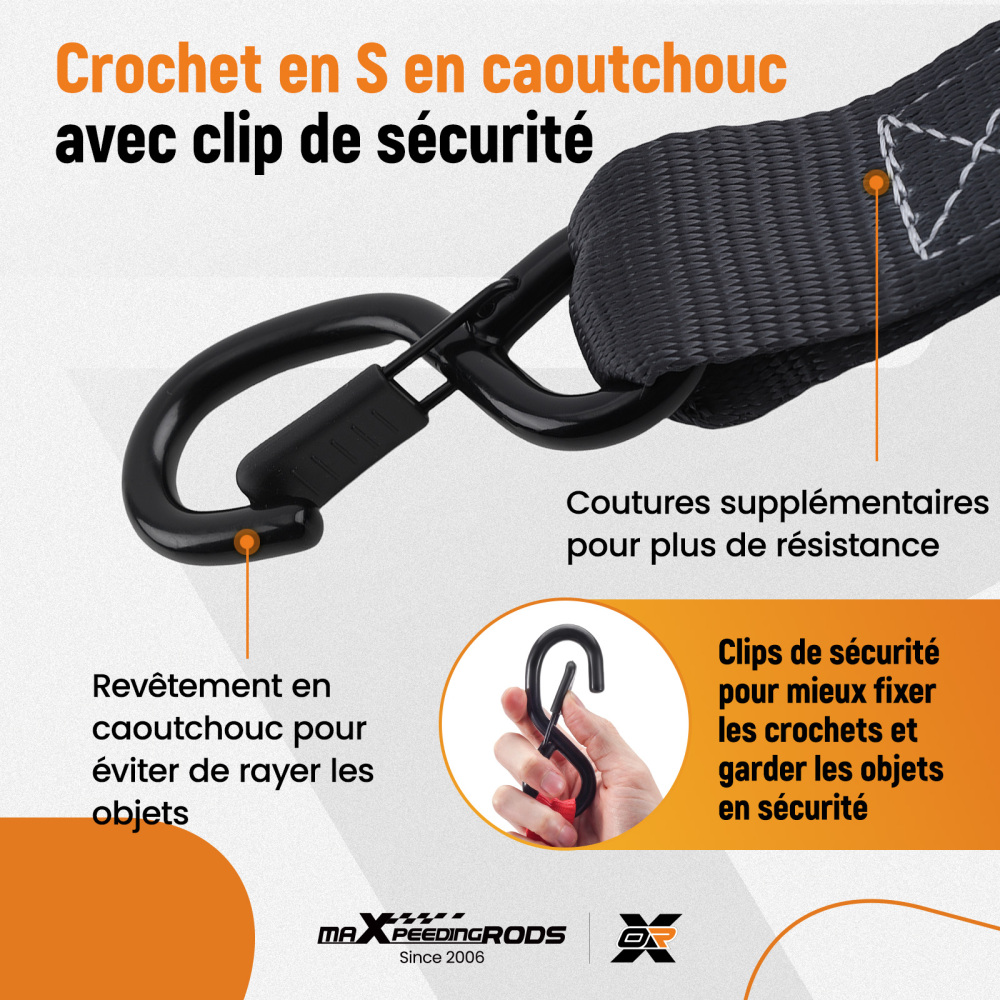 Cinghie di Ancoraggio a Cricchetto for Auto Moto ATV 2363kg 4pz Nero 2.4m