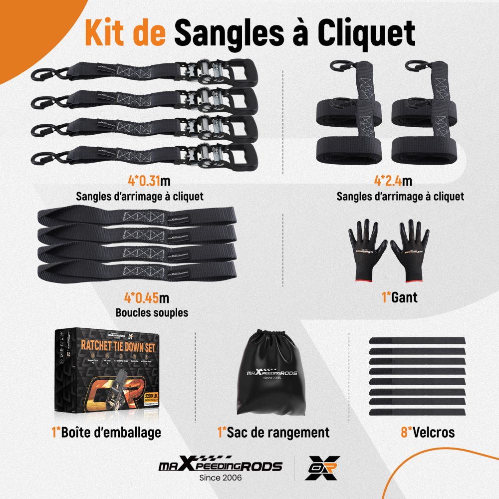 Cinghie di Ancoraggio a Cricchetto for Auto Moto ATV 2363kg 4pz Nero 2.4m