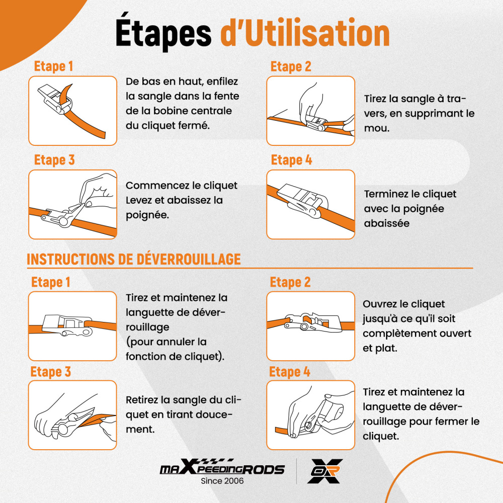 Cinghie di Ancoraggio a Cricchetto for Auto Moto ATV 2363kg 4pz Nero 2.4m
