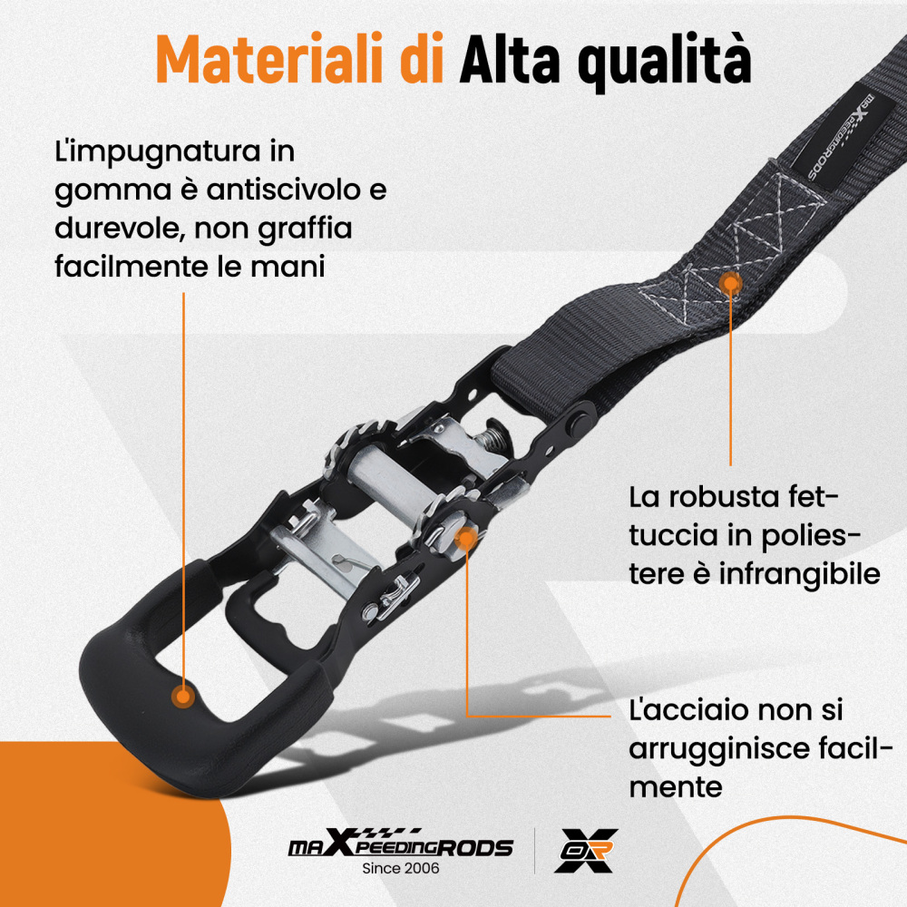 Cinghie di Ancoraggio a Cricchetto for Auto Moto ATV 2363kg 4pz Nero 2.4m