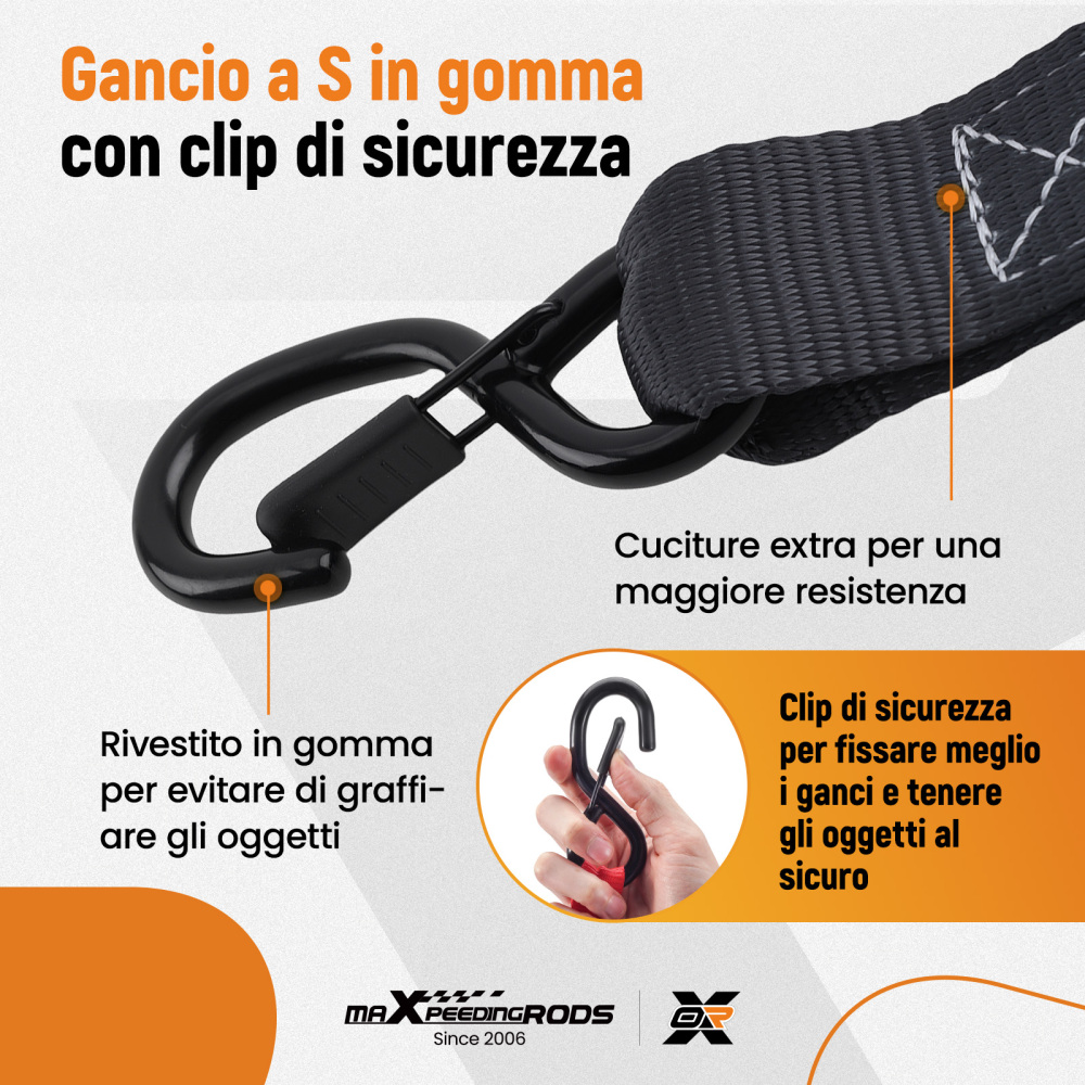 Cinghie di Ancoraggio a Cricchetto for Auto Moto ATV 2363kg 4pz Nero 2.4m