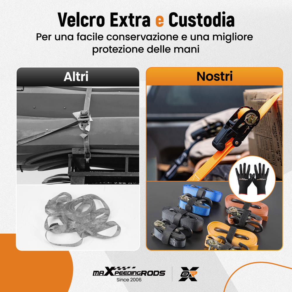 Cinghie di Ancoraggio a Cricchetto for Auto Moto ATV 2363kg 4pz Nero 2.4m