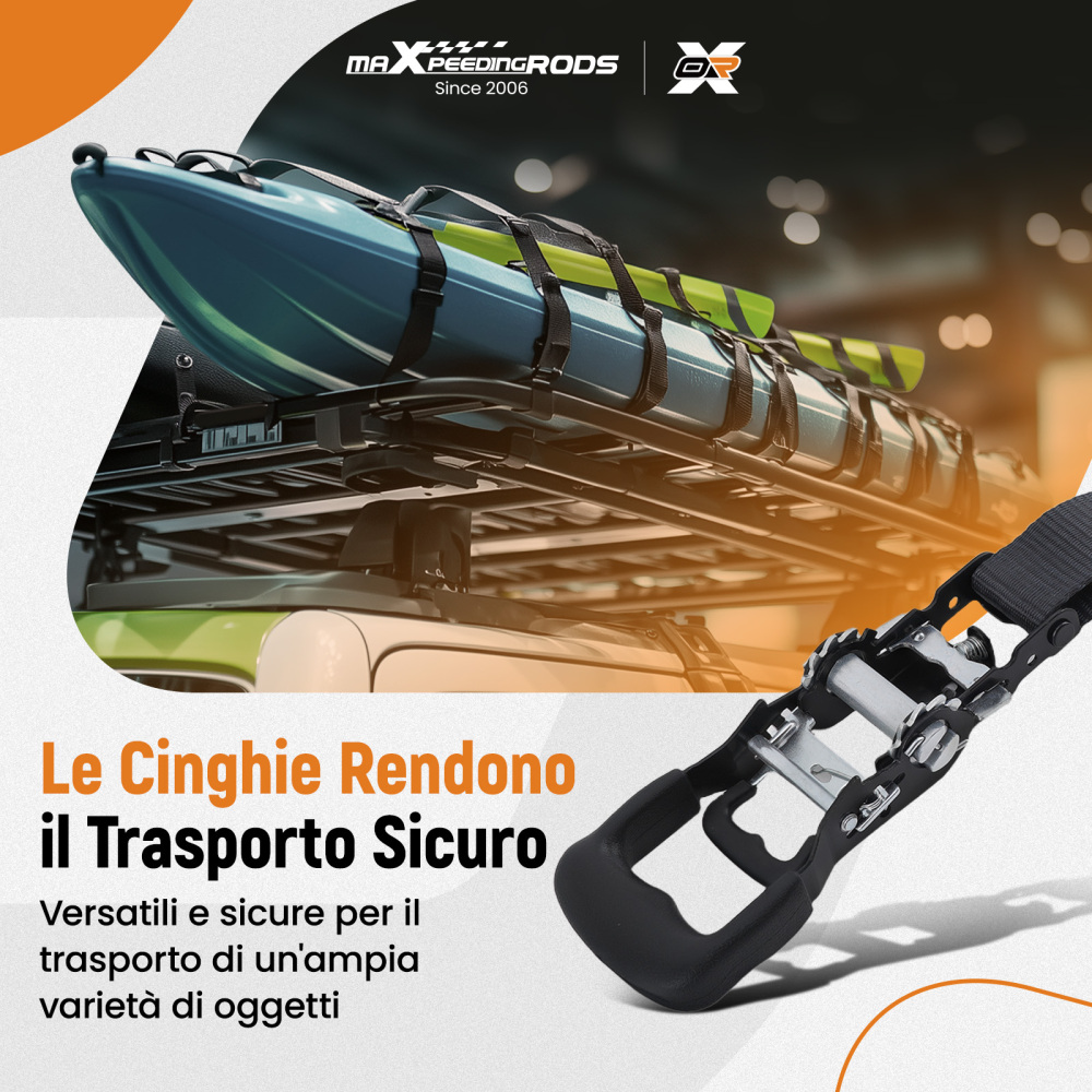 Cinghie di Ancoraggio a Cricchetto for Auto Moto ATV 2363kg 4pz Nero 2.4m