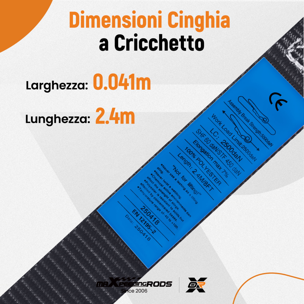 Cinghie di Ancoraggio a Cricchetto for Auto Moto ATV 2363kg 4pz Nero 2.4m