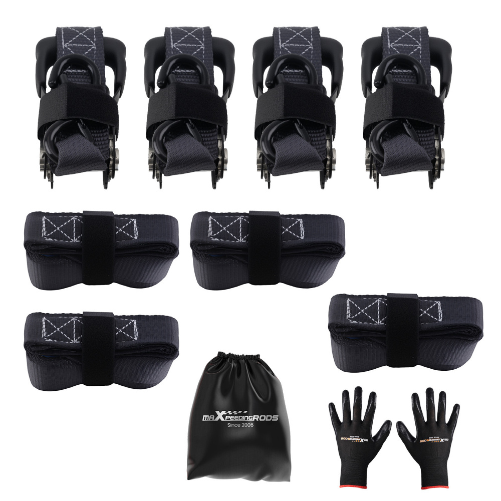 Cinghie di Ancoraggio a Cricchetto for Auto Moto ATV 2363kg 4pz Nero 2.4m