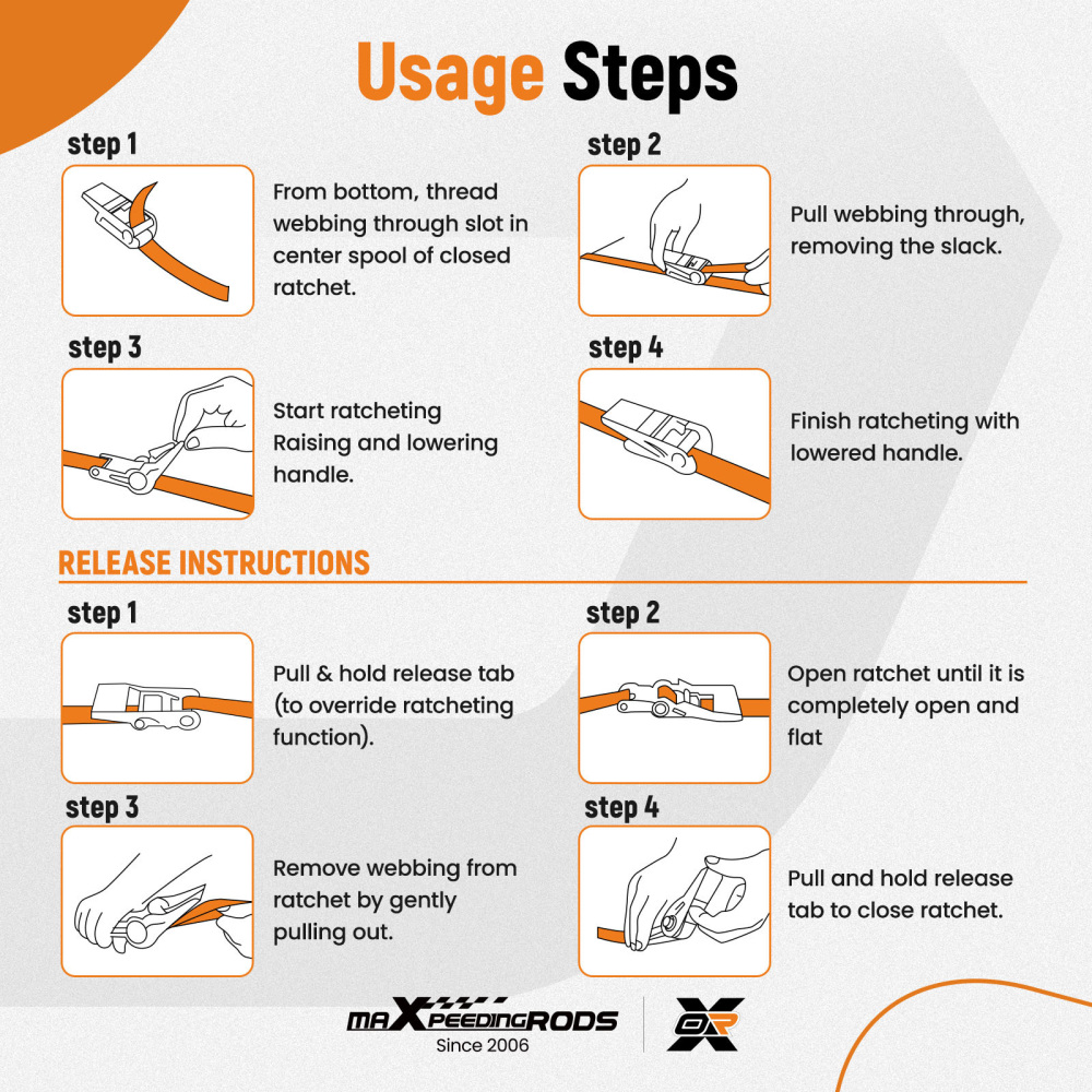 Cinghie di Ancoraggio a Cricchetto for Auto Moto ATV 2363kg 4pz Nero 2.4m