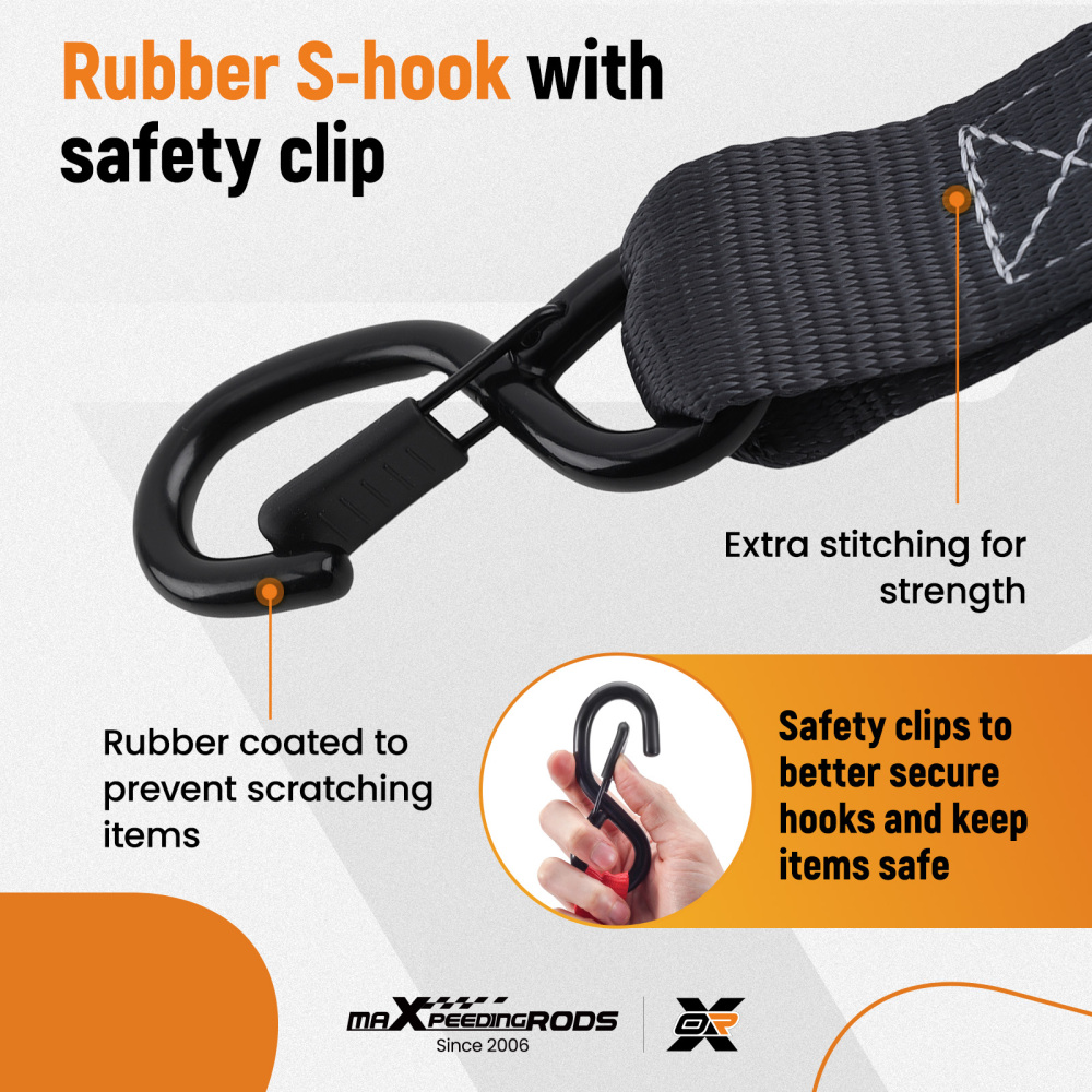 4 Pack Retractable Ratchet Tie Down Straps 1.6 x 8 5208 lb Heaty Duty Black