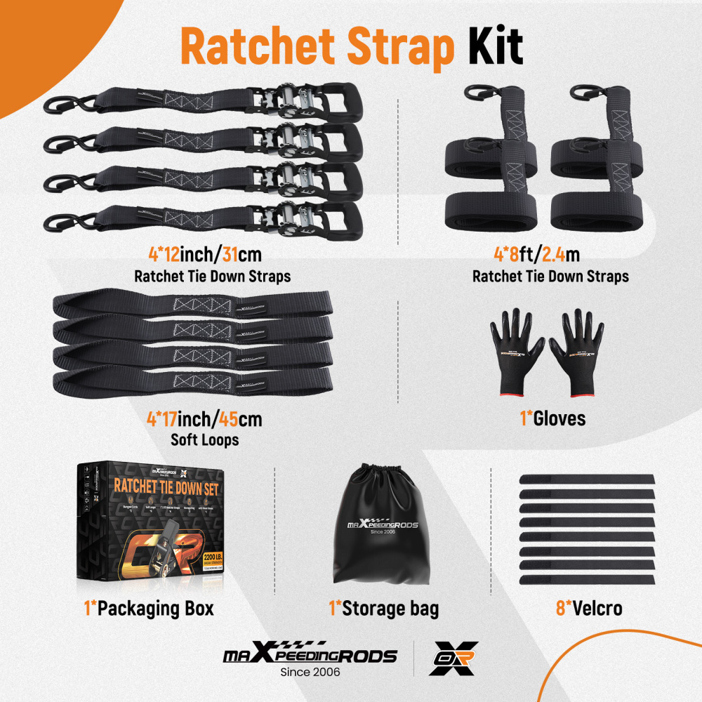 4 Pack Retractable Ratchet Tie Down Straps 1.6 x 8 5208 lb Heaty Duty Black