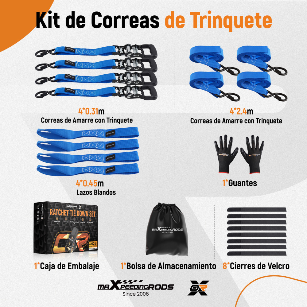 Cinghie di Ancoraggio a Cricchetto for Auto Moto ATV 2363kg 4pz Blu 2.4m