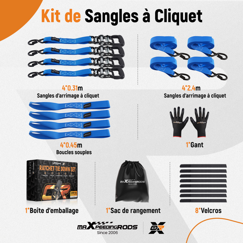 Cinghie di Ancoraggio a Cricchetto for Auto Moto ATV 2363kg 4pz Blu 2.4m