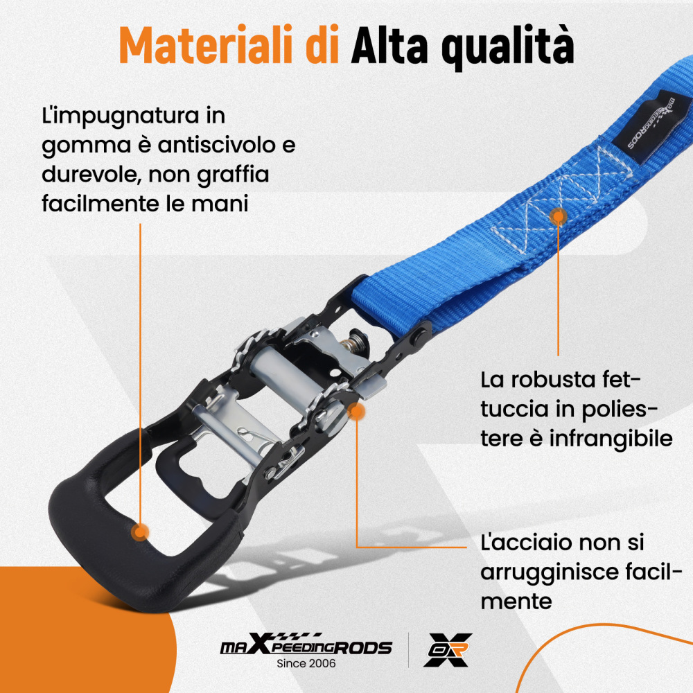 Cinghie di Ancoraggio a Cricchetto for Auto Moto ATV 2363kg 4pz Blu 2.4m