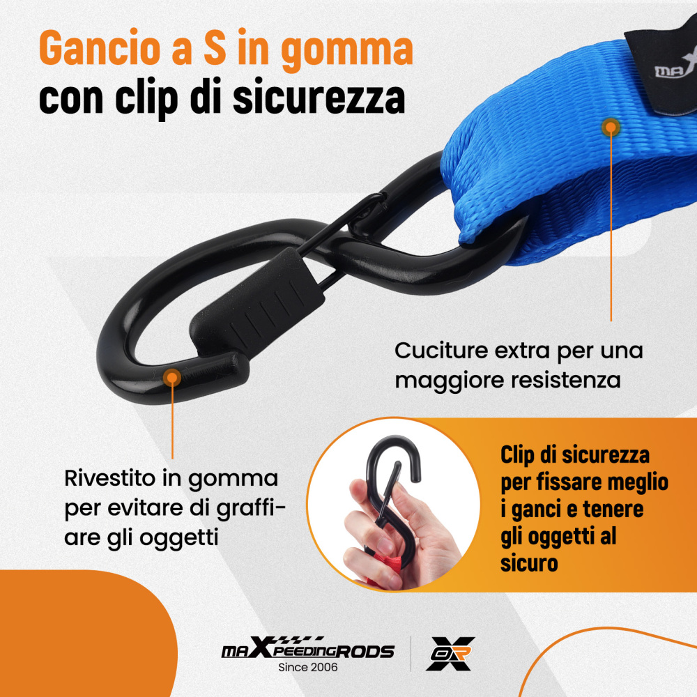 Cinghie di Ancoraggio a Cricchetto for Auto Moto ATV 2363kg 4pz Blu 2.4m