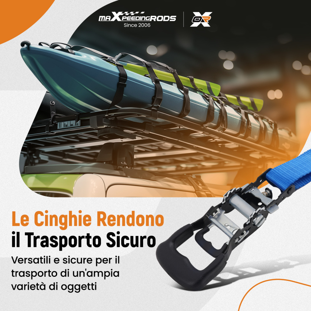 Cinghie di Ancoraggio a Cricchetto for Auto Moto ATV 2363kg 4pz Blu 2.4m