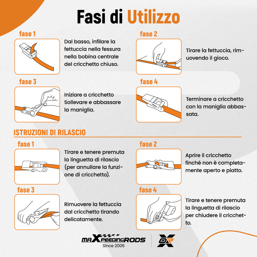 Cinghie di Ancoraggio a Cricchetto for Auto Moto ATV 2363kg 4pz Blu 2.4m