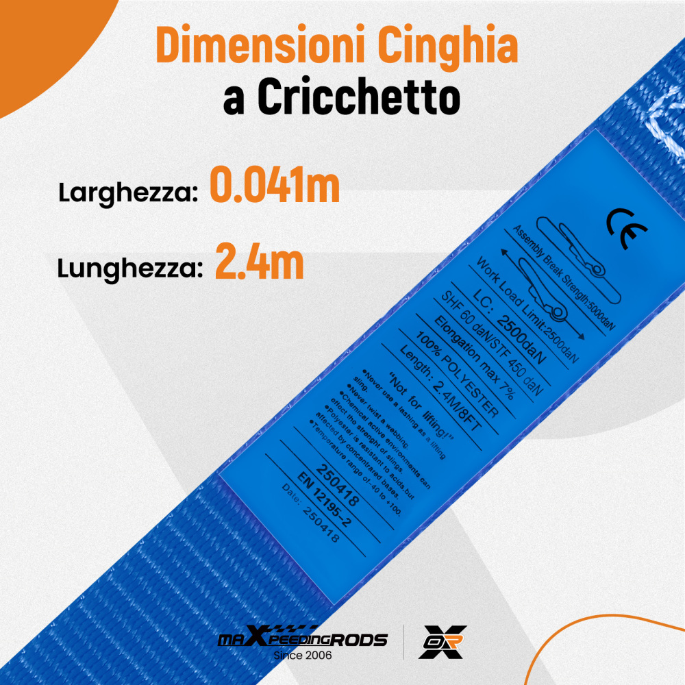 Cinghie di Ancoraggio a Cricchetto for Auto Moto ATV 2363kg 4pz Blu 2.4m