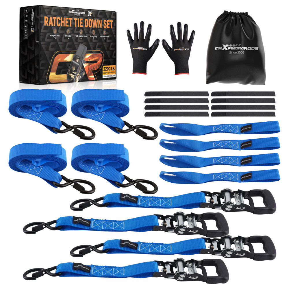 4 Pack Retractable Ratchet Tie Down Straps 1.6 x 8 5208 lb Heaty Duty Blue