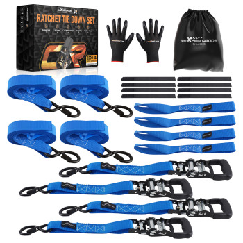 4 Pack Retractable Ratchet Tie Down Straps 1.6 x 8 5208 lb Heaty Duty Blue
