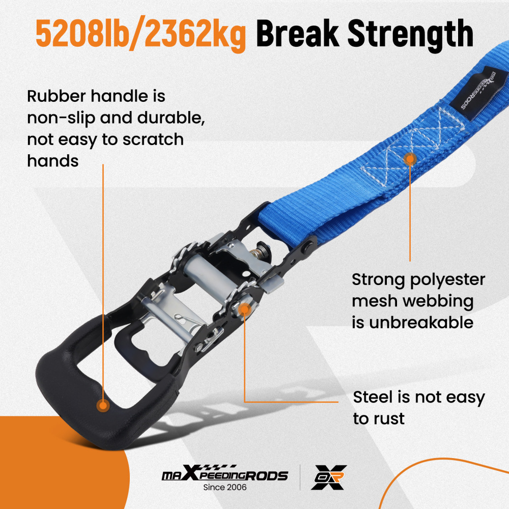 4 Pack Retractable Ratchet Tie Down Straps 1.6 x 8 5208 lb Heaty Duty Blue