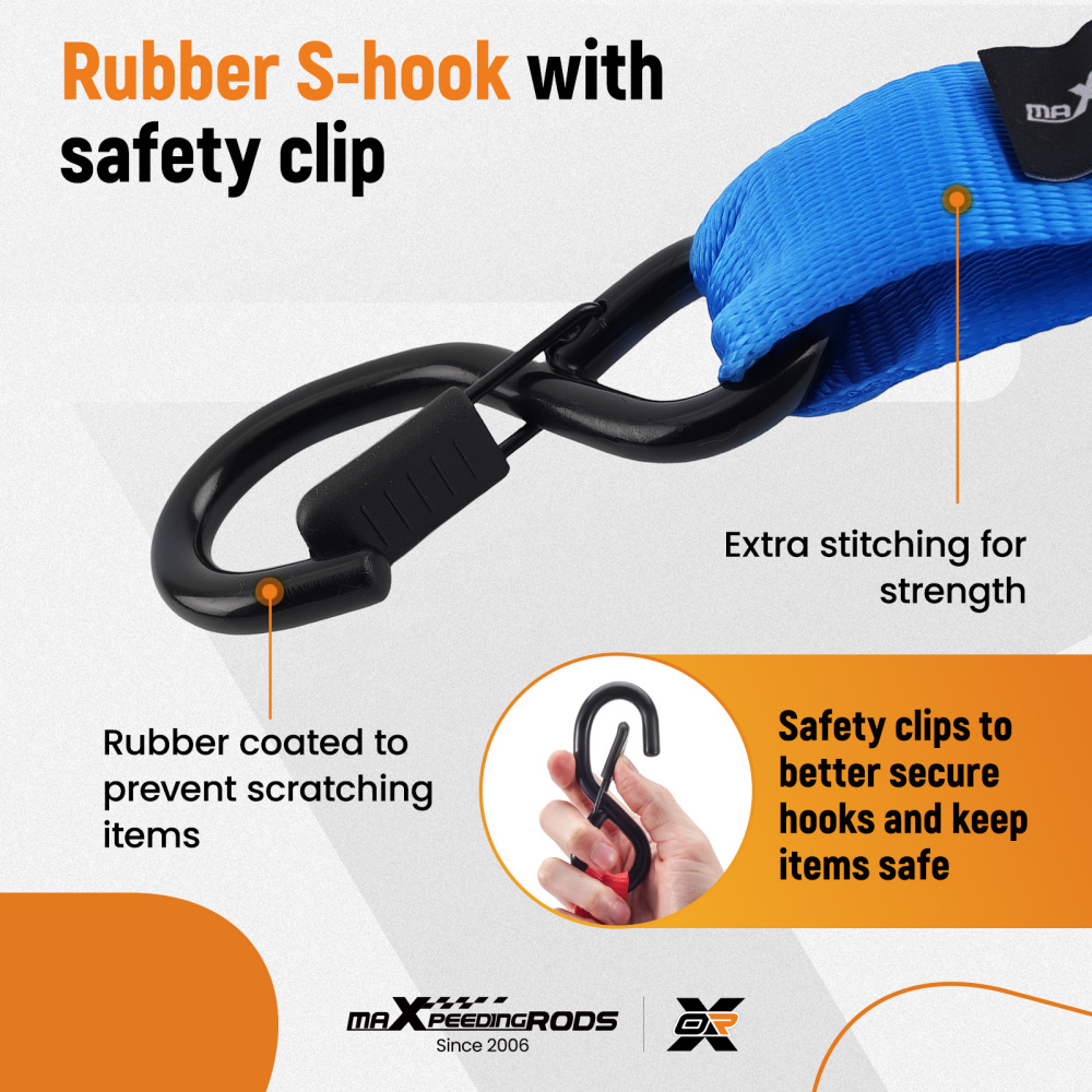 4 Pack Retractable Ratchet Tie Down Straps 1.6 x 8 5208 lb Heaty Duty Blue