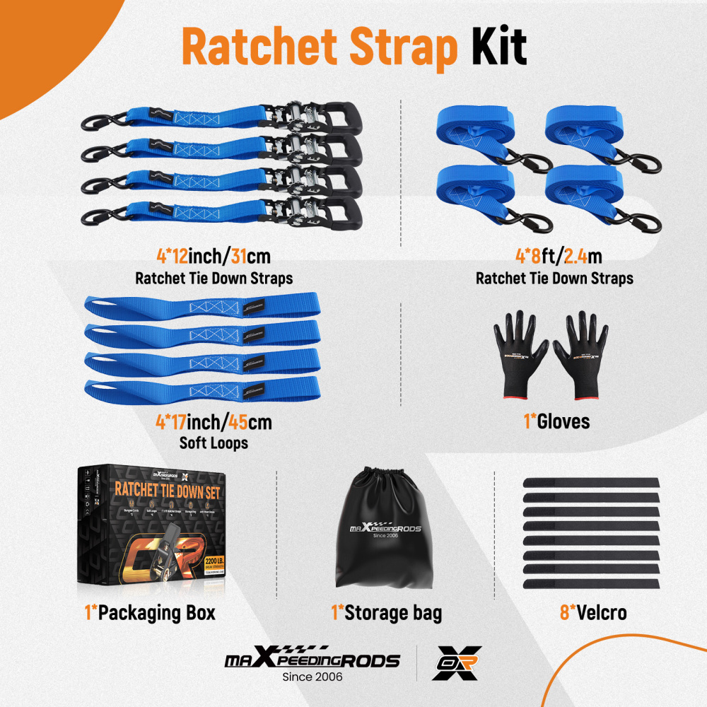 4 Pack Retractable Ratchet Tie Down Straps 1.6 x 8 5208 lb Heaty Duty Blue