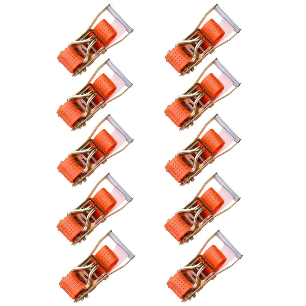 10×Heavy Duty Ratchet Strap 8m 5T 50mm Tie Down J Hooks Trailer Car Lorry