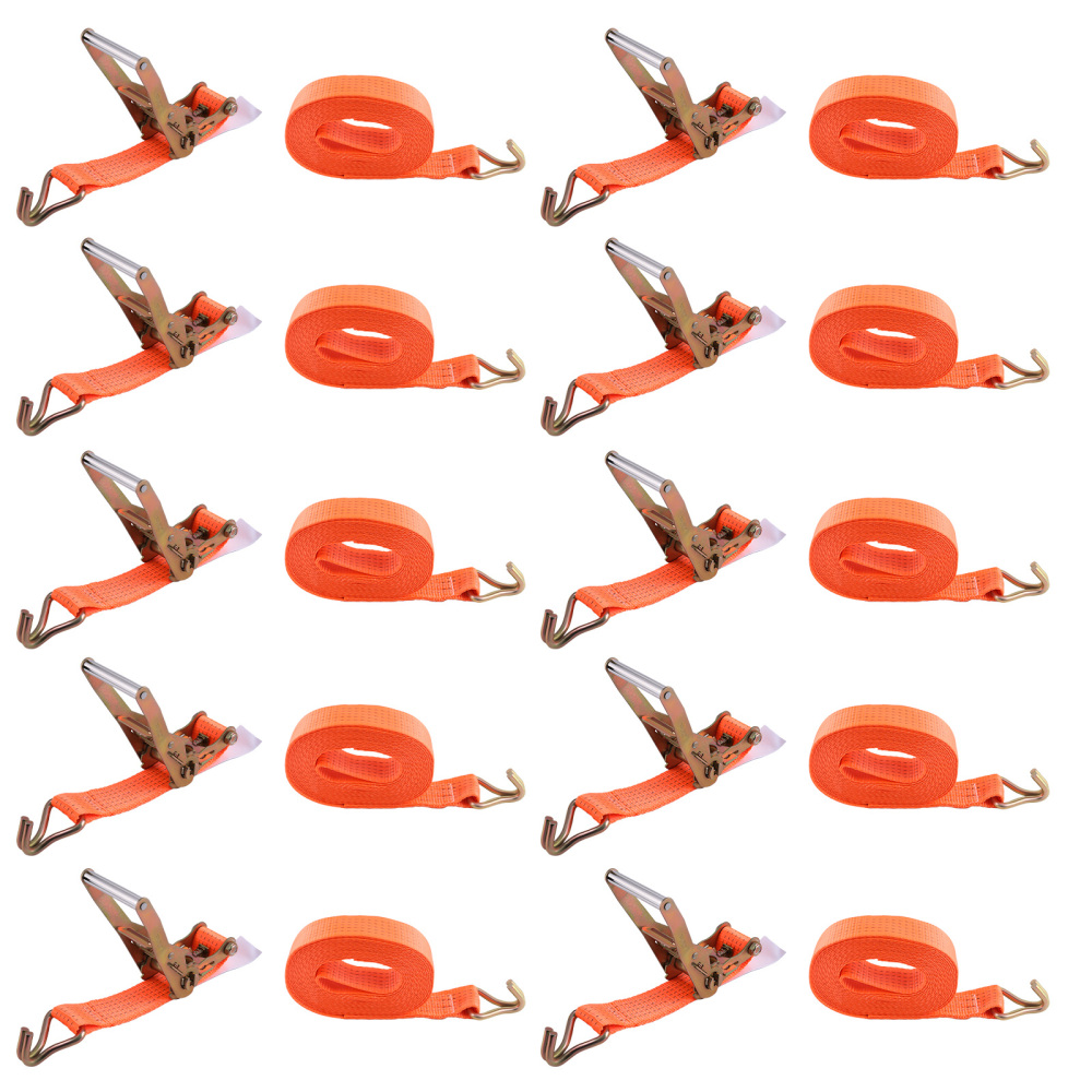 10×Heavy Duty Ratchet Strap 8m 5T 50mm Tie Down J Hooks Trailer Car Lorry