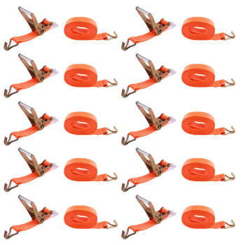 10×Heavy Duty Ratchet Strap 8m 5T 50mm Tie Down J Hooks Trailer Car Lorry