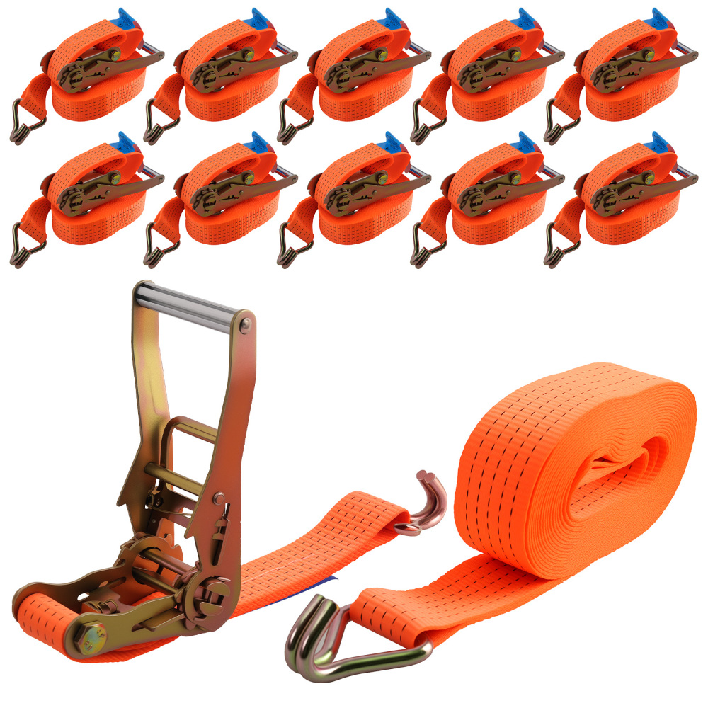 10×Heavy Duty Ratchet Strap 8m 5T 50mm Tie Down J Hooks Trailer Car Lorry
