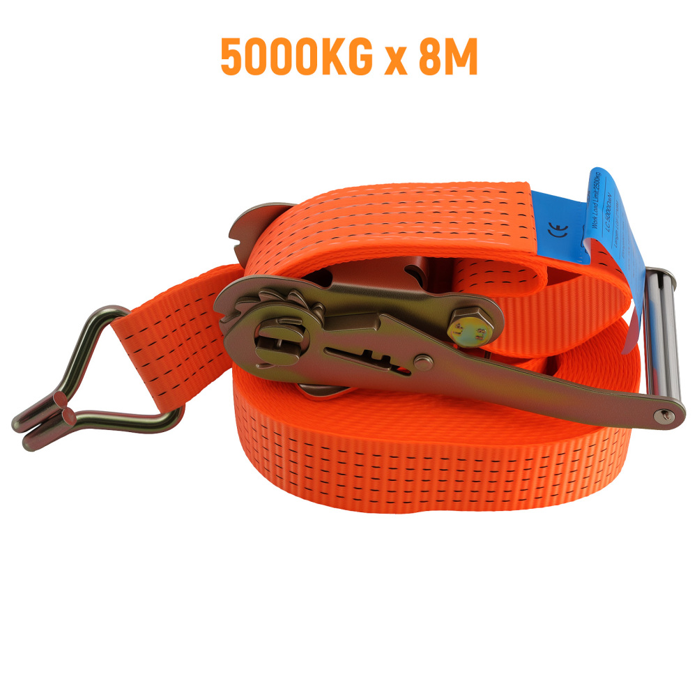 10×Heavy Duty Ratchet Strap 8m 5T 50mm Tie Down J Hooks Trailer Car Lorry
