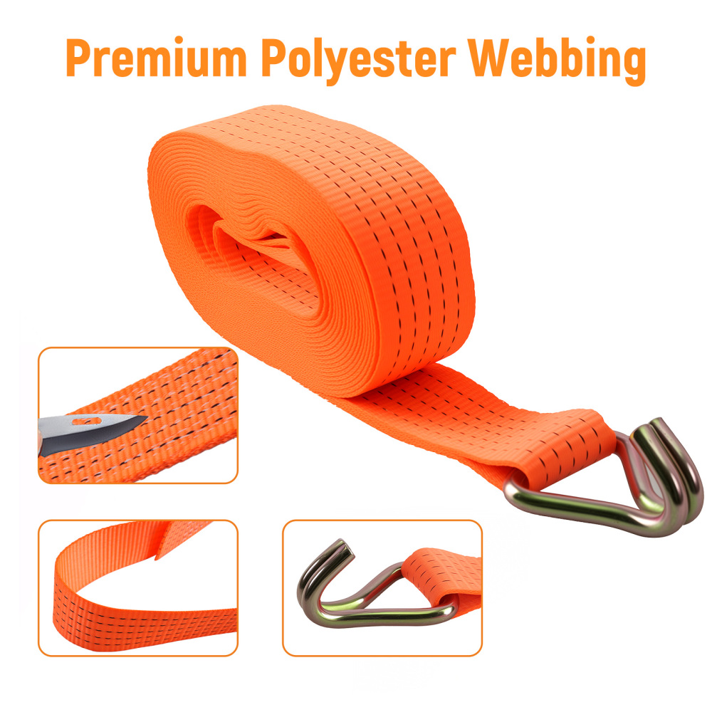 10×Heavy Duty Ratchet Strap 8m 5T 50mm Tie Down J Hooks Trailer Car Lorry