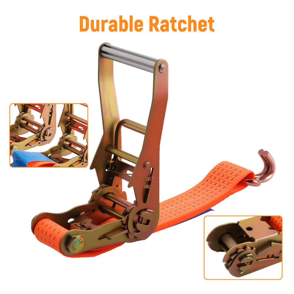 10×Heavy Duty Ratchet Strap 8m 5T 50mm Tie Down J Hooks Trailer Car Lorry