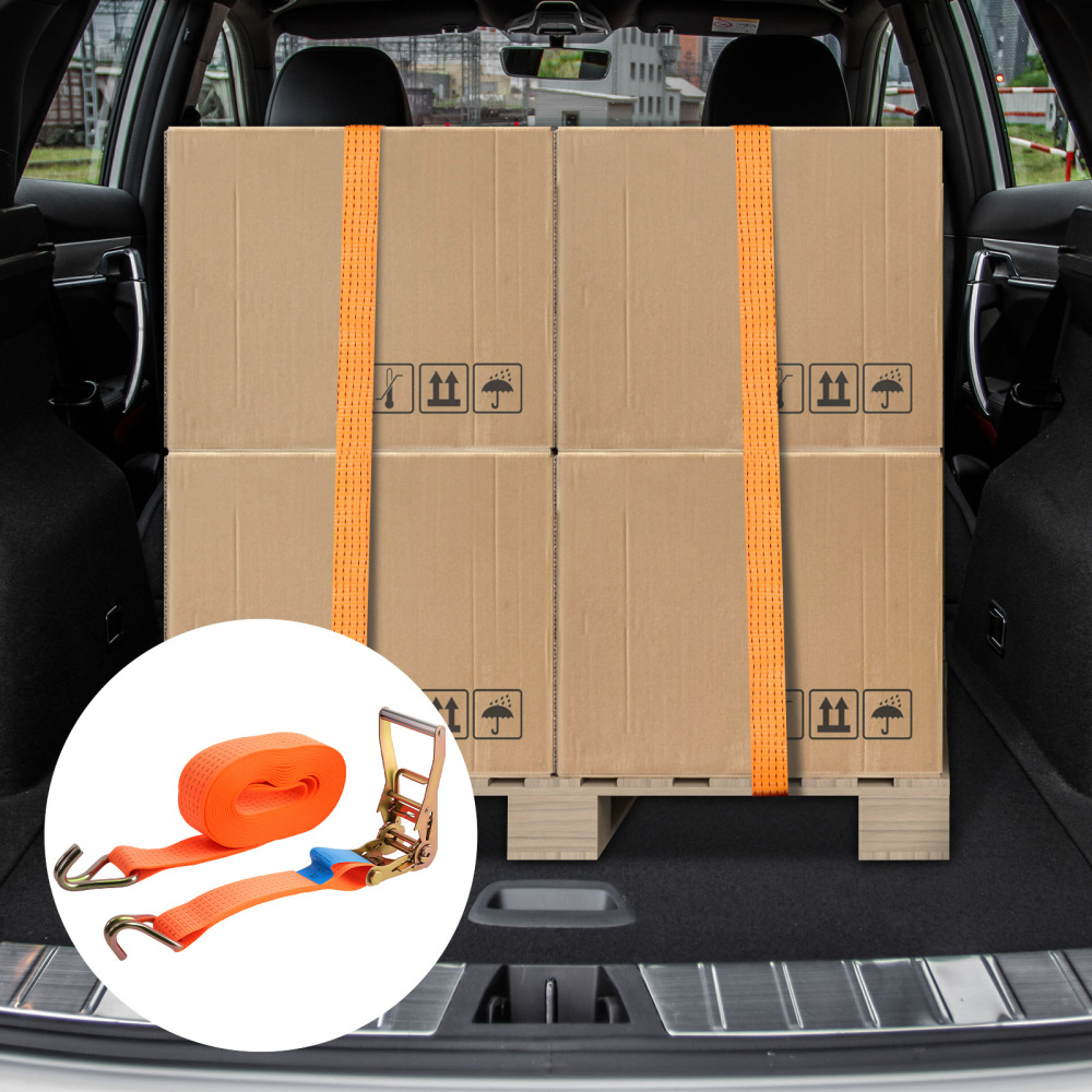 10×Heavy Duty Ratchet Strap 8m 5T 50mm Tie Down J Hooks Trailer Car Lorry