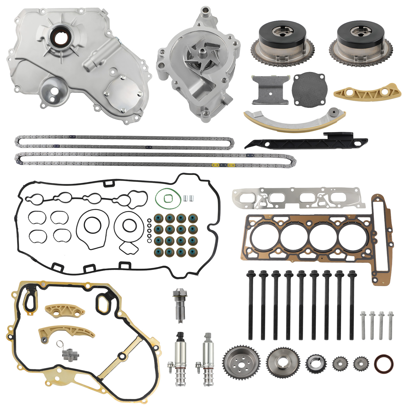 Timing Chain Kit Oil Pump Selenoid Actuator Gear Cover compatible for GM Ecotec 2.0L 2.4L