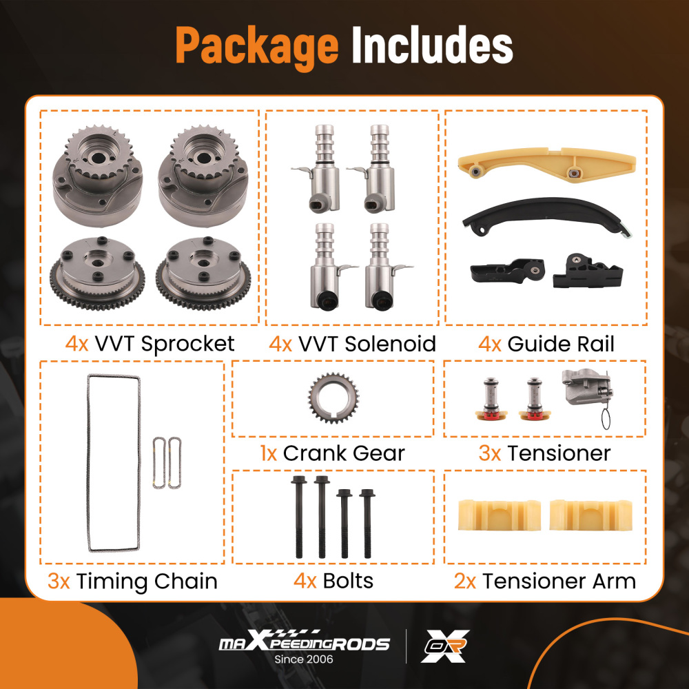Timing Chain Kit + 4PCS VVT Solenoid compatible for Ford F-150 compatible for Lincoln MKS 3.5L 2011-2017