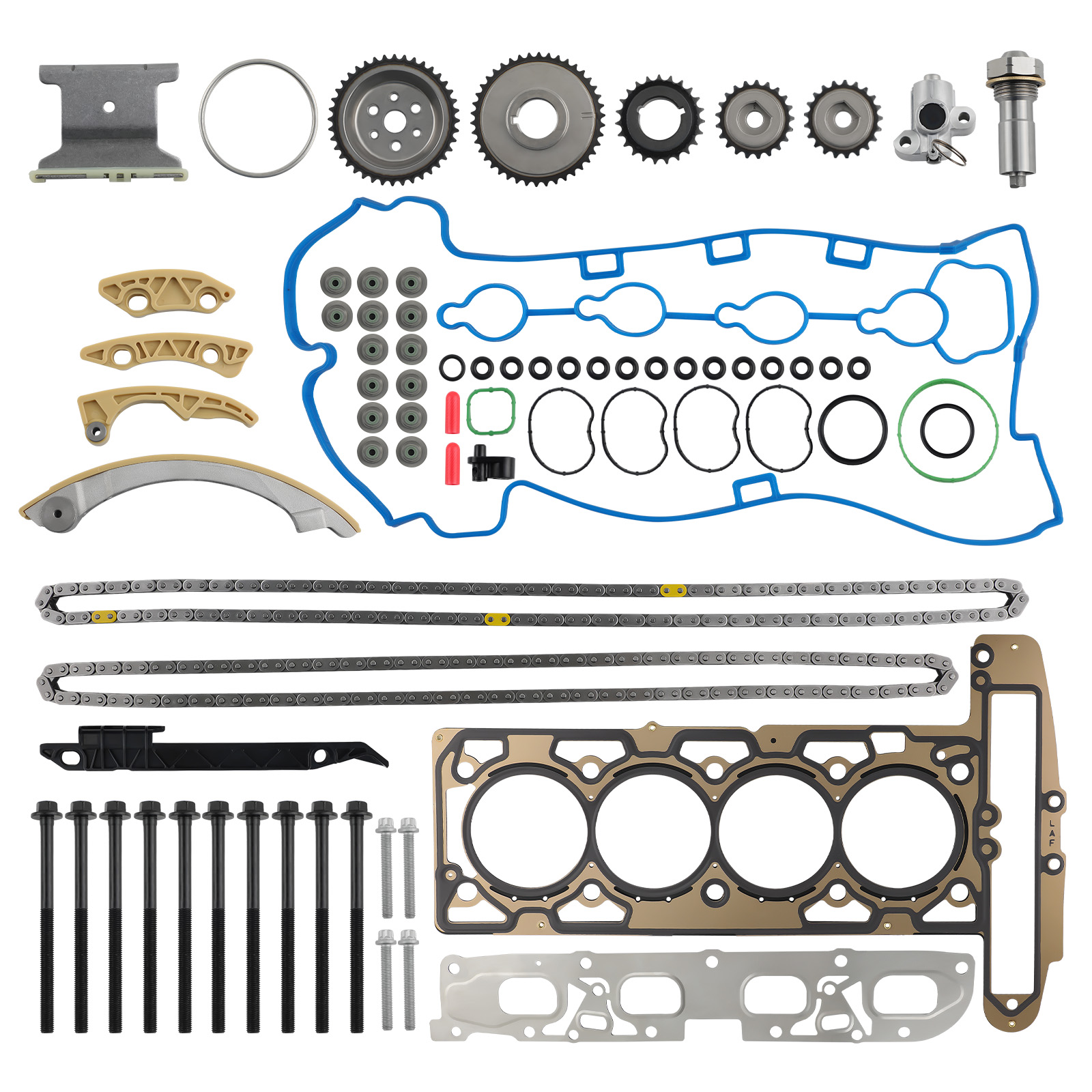 Timing Chain Kit Head Gasket Bolt Set compatible for CHEVROLET HHR 2.0L compatible for EQUINOX 2.4L COBALT