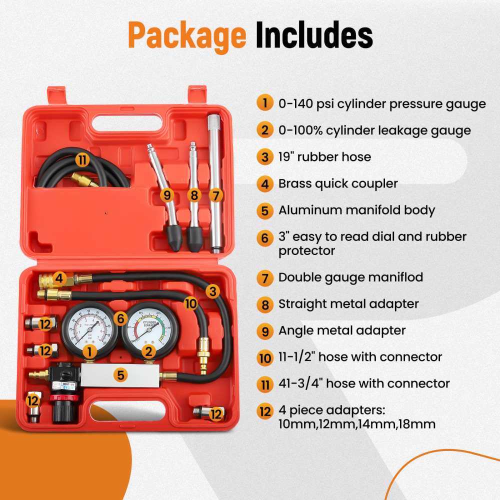 Engine Cylinder Leak Down Tester Kit for Pressure Check and Leakage Rate Test
