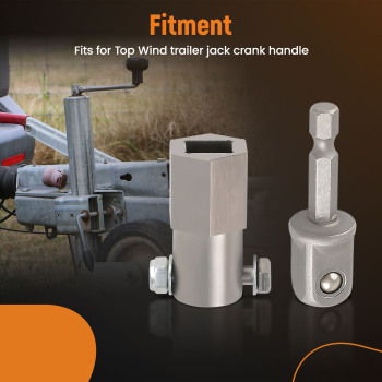 Top Wind trailer jack crank handle with a 1/2 Inch Socket Adapter BitSteel