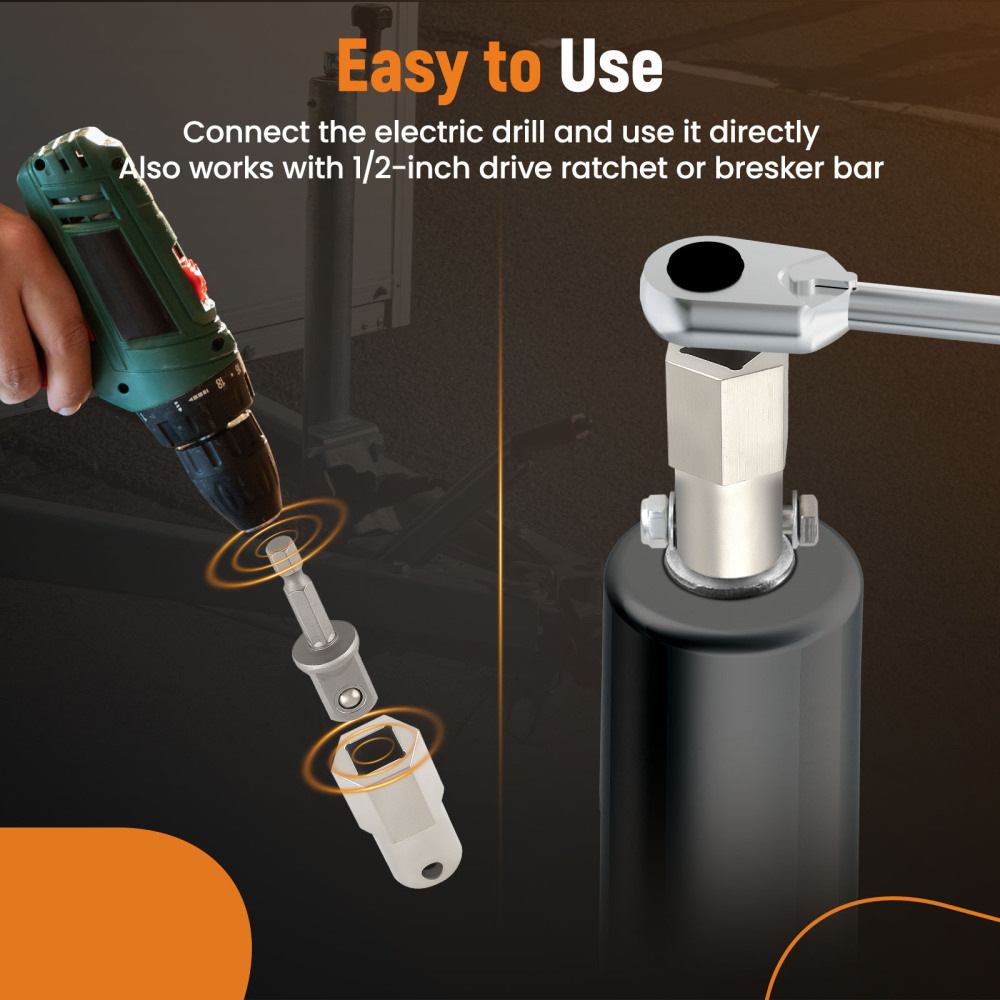 Top Wind trailer jack crank handle with a 1/2 Inch Socket Adapter BitSteel