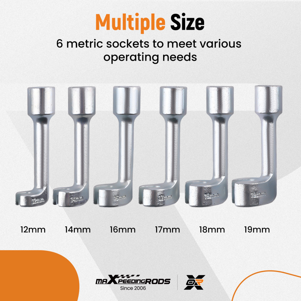 1/2 Drive L Type Diesel Injector Line Socket Wrench Set compatible for BMW Audi 12-19mm