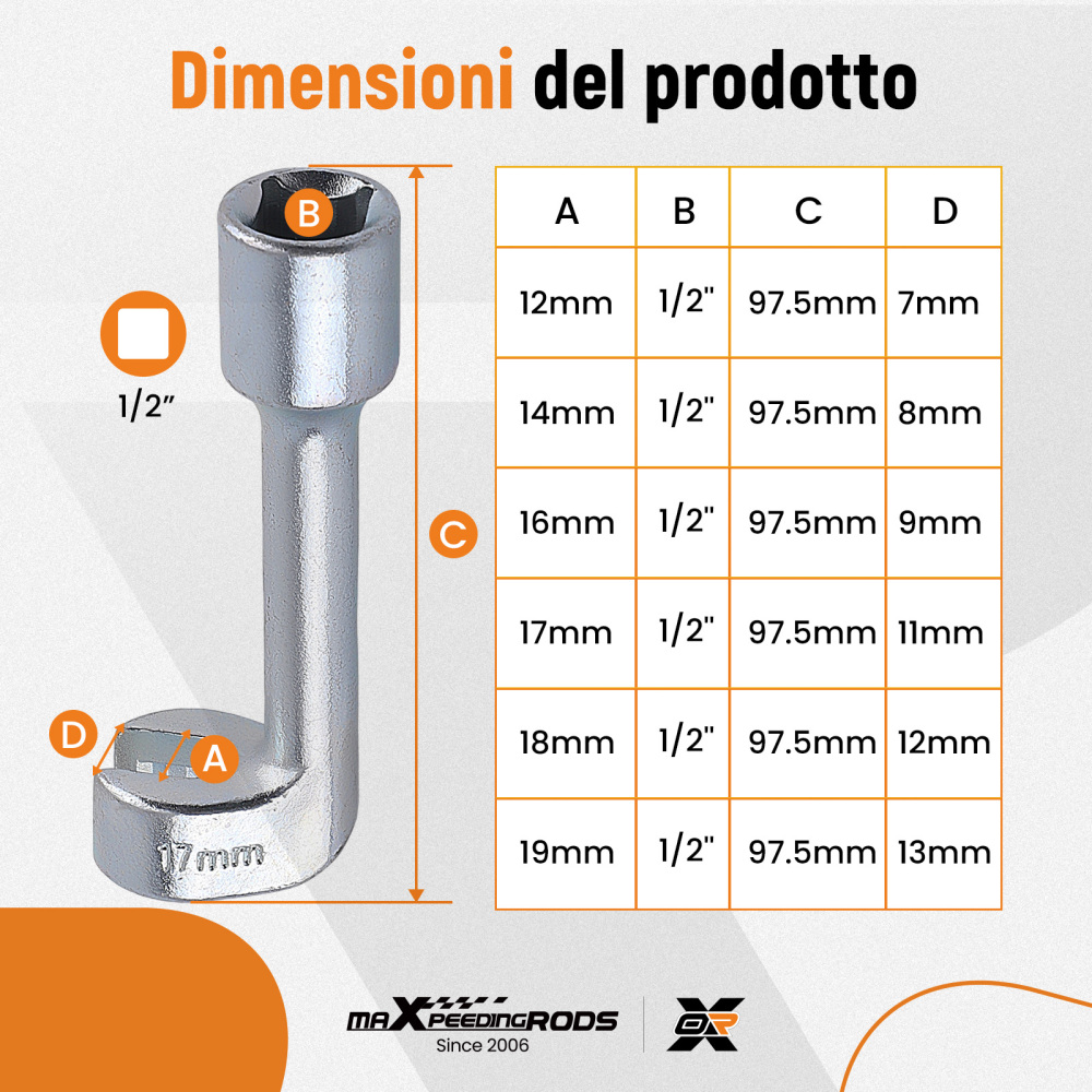 Chiavi Bussola 100mm for Iniettori Diesel compatibile per BMW Audi 12-19mm Attacco 1/2