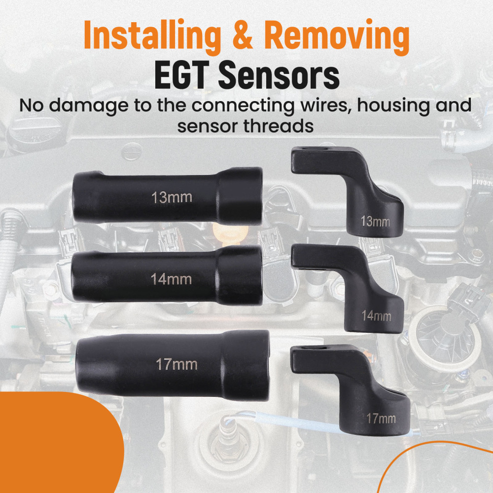 6PC EGT Sensor Socket Set 13mm 14mm 17mm Offset CRMO 3/8 Drive Fit Turbo Diesel