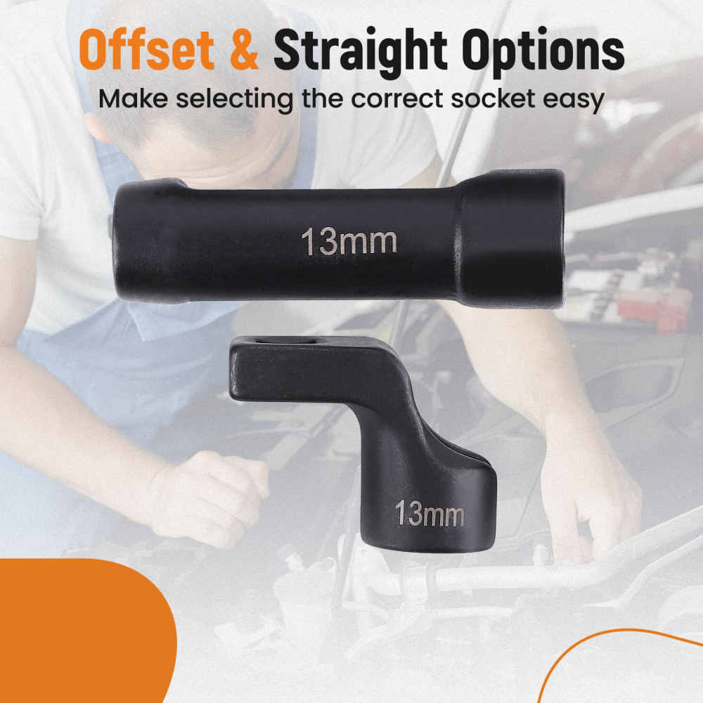 6PC EGT Sensor Socket Set 13mm 14mm 17mm Offset CRMO 3/8 Drive Fit Turbo Diesel