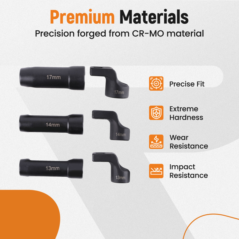 6PC EGT Sensor Socket Set 13mm 14mm 17mm Offset CRMO 3/8 Drive Fit Turbo Diesel