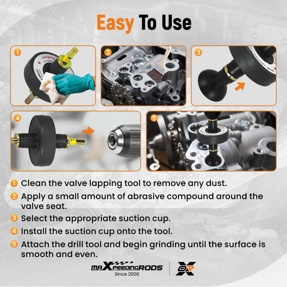 5pc Valve Lapping Tool Set for Automotive Engine Repair 16-45mm Suction Plates