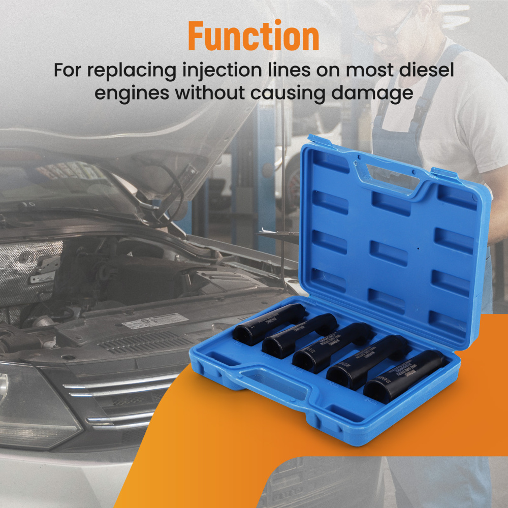 5pc Fuel Line Socket Tool Kit 17-24mm compatible for Audi BMW VW Diesel Engine 12090