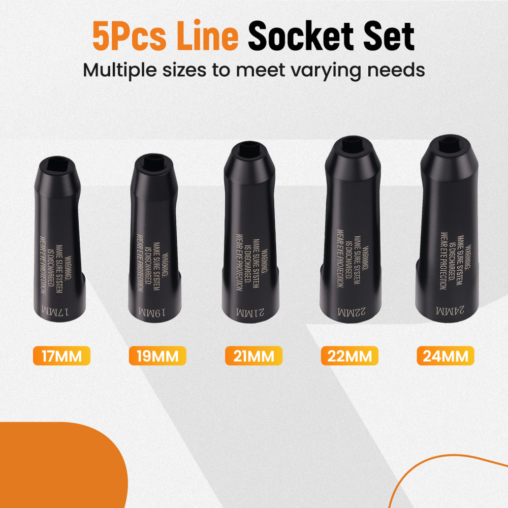 5pc Fuel Line Socket Tool Kit 17-24mm compatible for Audi BMW VW Diesel Engine 12090